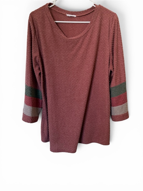 Chic Soul Tops - Chic Soul 3X Mauve Swiss Dot Tunic Top Varsity Stripe Sleeve Plus Size